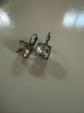 Kenneth Jay Lane Clear Crystal Cushion Drop Earrings in Silver-Tone
